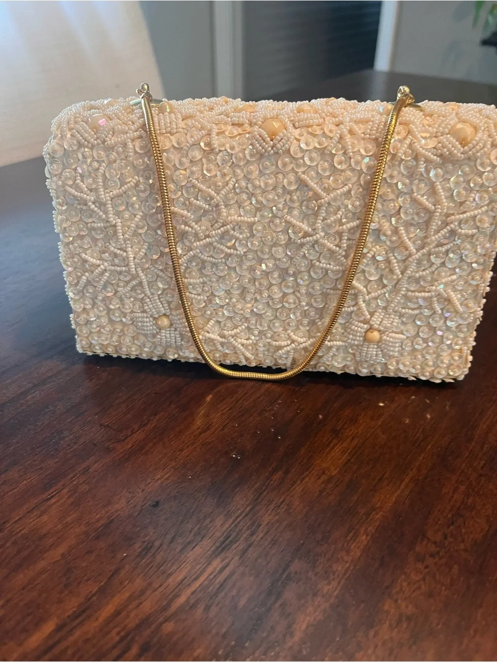 Beaded Ivory Pearl Evening Bag and Coin Purse Set
